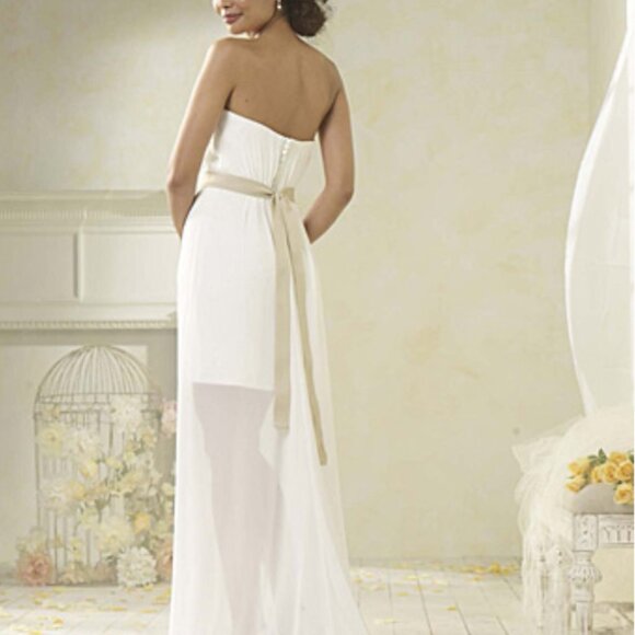 DAMAGED SAMPLE Sexy Lace Beachy BOHO  Wedding Dress Romantic, Hi Lo Lace Chiffon - Picture 11 of 13